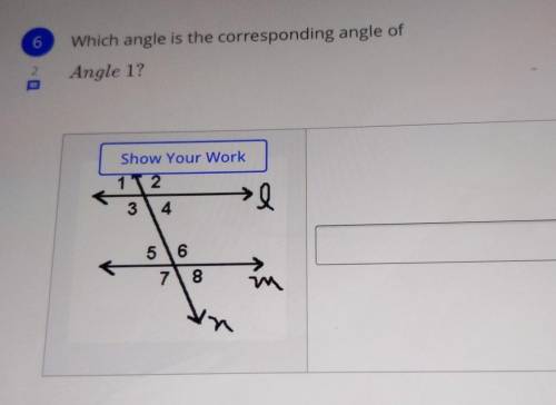 6 - Which angle is the corresponding angle of Angle 1? 2 < Show Your Work 1 1 2 3 4 >l 56 78