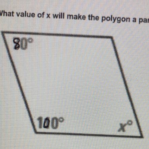 What value of x will make the polygon a parallelogram?