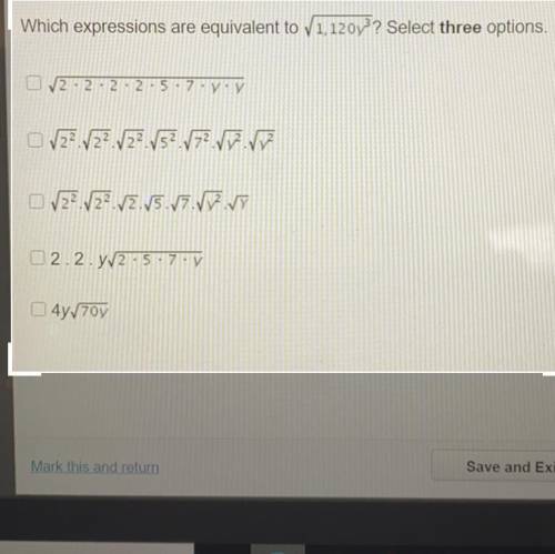 Which expressions are equivalent to V1, 120y?? Select three options.