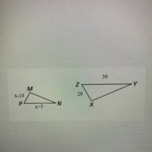 Given that triangle MPN~triangle XZY, solve to find x
