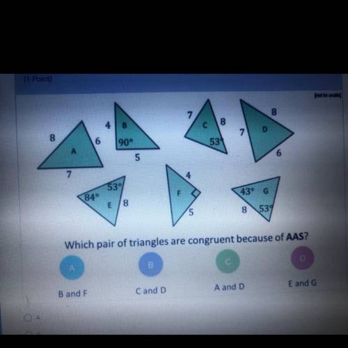 Which pair of triangles are congruent becuz of AAS?