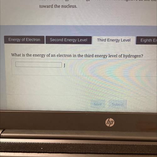 What is the energy of an electron in the third energy level of hydrogen?