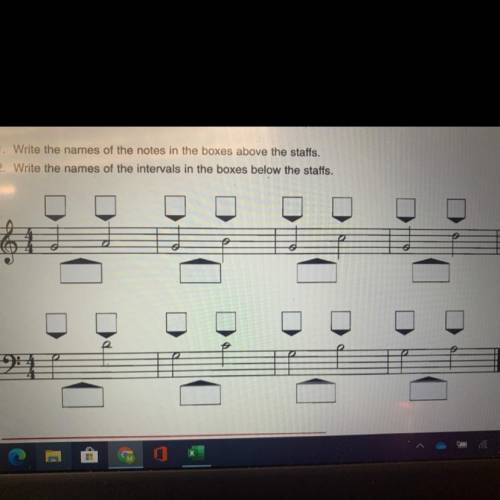 Melodic Intervals in G position

1.Write the names of the notes in the boxes above the staffs.
2.W