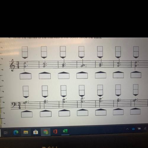 Harmonic intervals in G position

3. Write the names of the notes in the boxes above the staffs. W