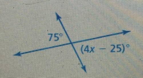 Tell whether the angles are adjacent or vertical. Then find the value of x