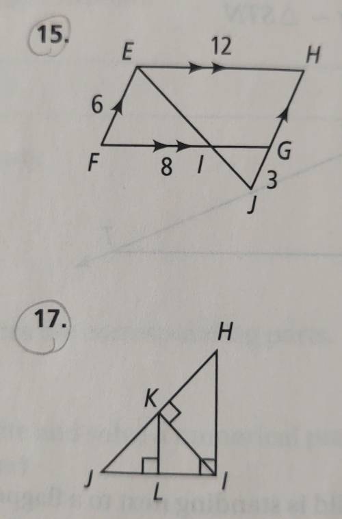 Identify the similar triangles in each figure. Explain.