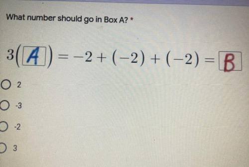 *
What number should go in Box A?
3A A) = -2+(-2) + (-2) =B