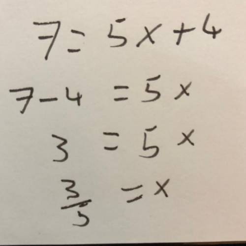 Is x=-2 a solution to the equation 7=5x+4?