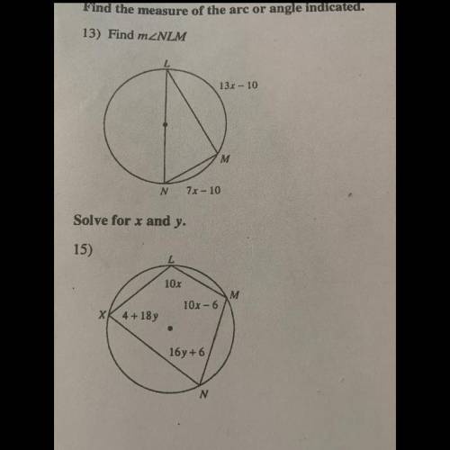 Find the measure of the arc or angle indicated.
please please help. i'm so bad at math