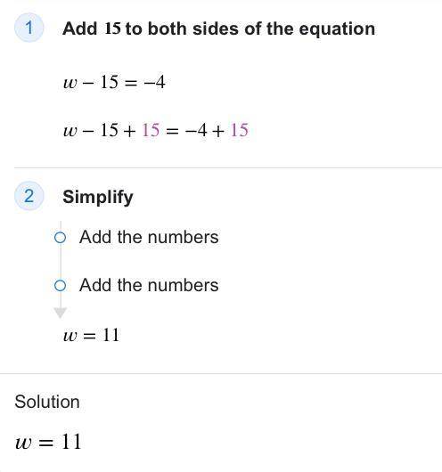 PLEASE HELP ME WITH THIS MATH PROBLEM
w−15=−4