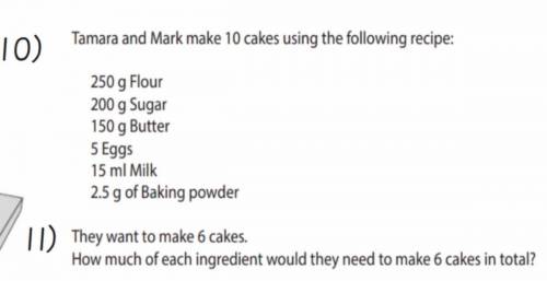 tamara and mark bake cakes using the following recipe: 250g flour, 200g sugar, 150g butter, 5 eggs,