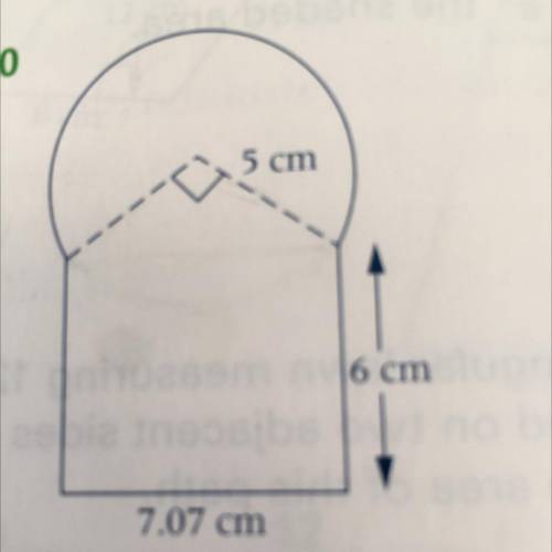 What is the area of the shape?
5 cm
16 cm
7.07 cm