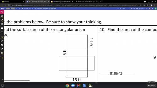 Find the surface area of the rectangular prism below.