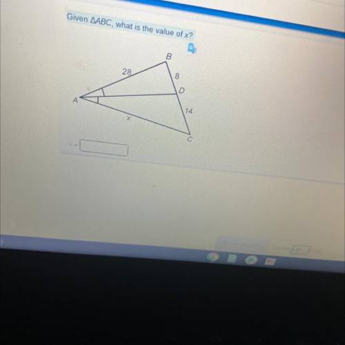 Given ABC, what is the value of x? 
HELP ME PLS THIS IS URGENT