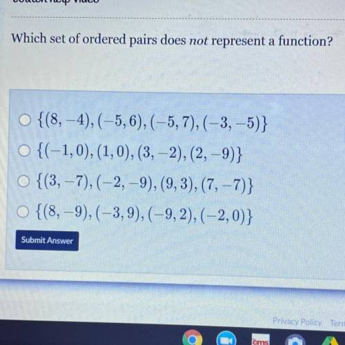 Read the question carefully!!
Which set of ordered pairs does NOT represent a function??