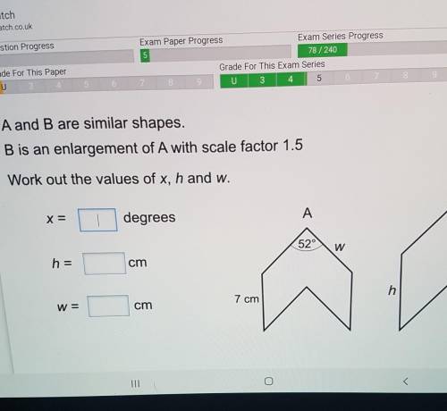 Vle.mathswatch.co.uk

Work out the values of x, h and w.BX=degreesAХ12 cm52°wh =cmh7 cmW=cmTotal m