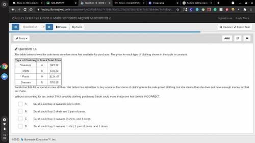 The table below shows the sale items an online store has available for purchase. The price for each