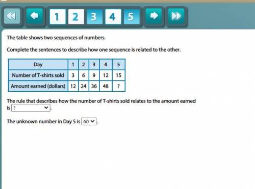 The table shows two sequences of numbers.

Complete the sentences to describe how one sequence is