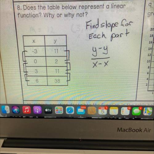8. Does the table below represent a linear

function? Why or why not?
Find slope for
Each part
9-9