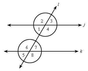 Parallel lines j and k are cut by a transversal l. Which pair of angles are NOT corresponding angle