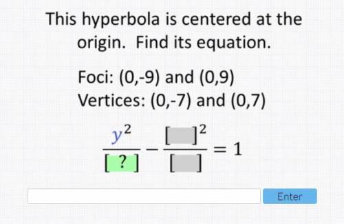 This hyperbola is centered at the origin find its equation. Foci: (0,-9) and (0,9) Vertices: (0,-7)