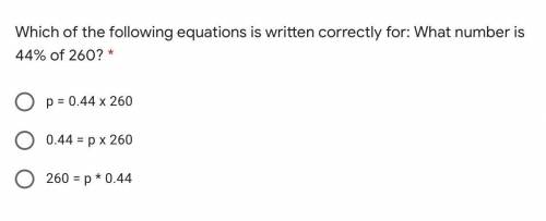 Which of the following equation is written correctly for what number is 40% of 260