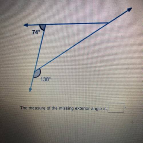 What is the measure of the missing exterior angle?