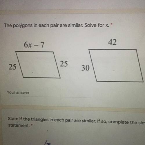 Easy question! The polygons in each pair are similar solve for x
