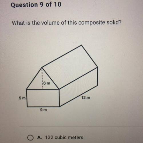 What is the volume of this composite solid?
16 m
5 m
12 m
9 m