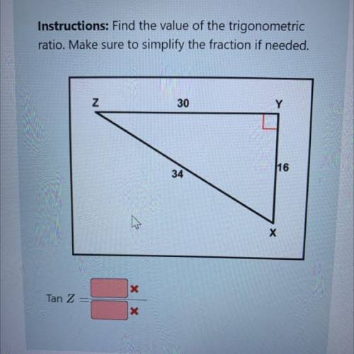 Instructions

:find the value of the trigonometric ratio. Make sure to simplify the fraction of ne