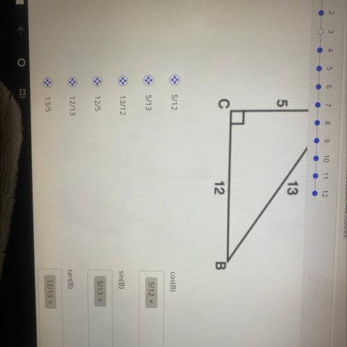 Match the trig ratio with its trig function based on the triangle below