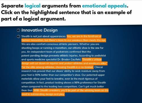 Separate logical arguments from emotional appeals. Click on the highlighted sentence that is an exa