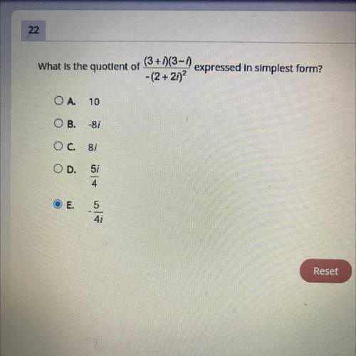 What is the quotient of
(3+i)(3-i)
_______
-(2+2i)^2
expressed in simplest form?