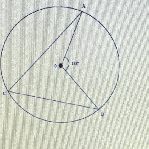 In the picture the points A,B and C are on circle O. If AOB=138, what would be the measure of ABC