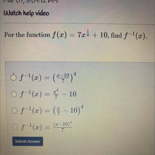 For the function f(x) = 7x1 + 10, find f-1(x).
15 points halp me plz