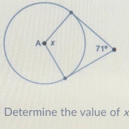 Determine the value of x.
1) 109°
2) 71°
3) 142°
4) 35.5°