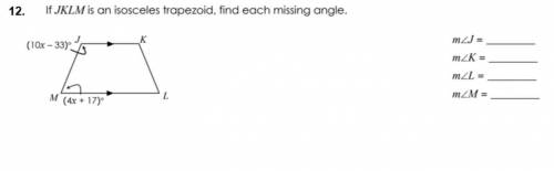 Find each missing angle of the trapezoid