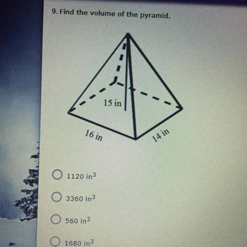 Find the volume of the pyramid 
1120
3360
560
1680
15 points!!