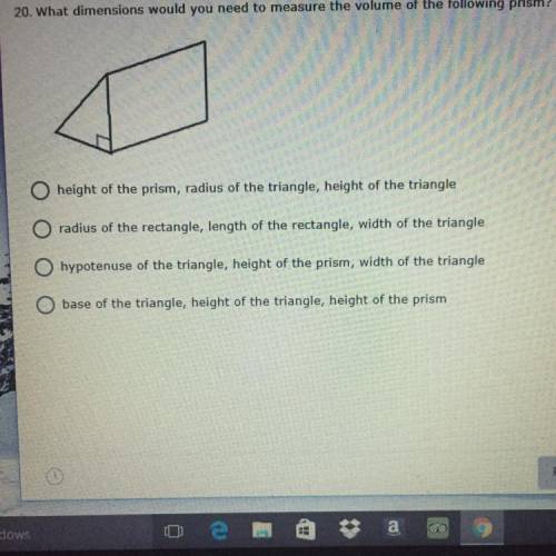 What dimensions would you need to measure the volume of the following prism?