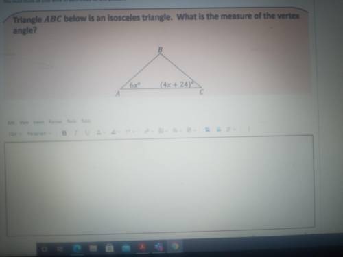 Triangle ABC below is an isosceles triangle. What is the measure of the vortex angle?