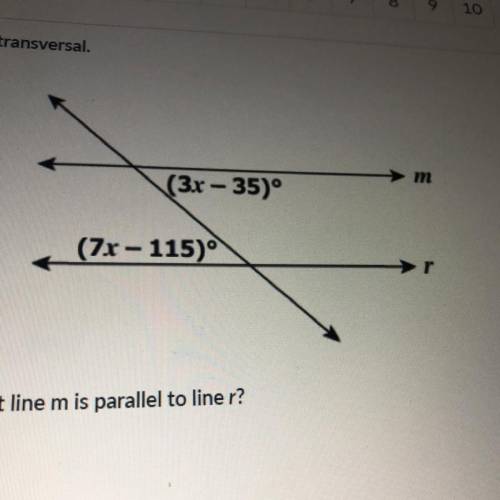 What value of x will show that line m is parallel to liner?