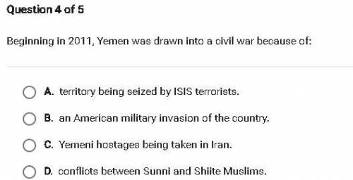 WILL GIVE BRAINLIEST|
Beginning in 2011, Yemen was drawn into a civil war because of: