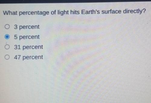 What percentage of light hits Earth's surface directly? 3 percent 05 percent 31 percent 47 percent​