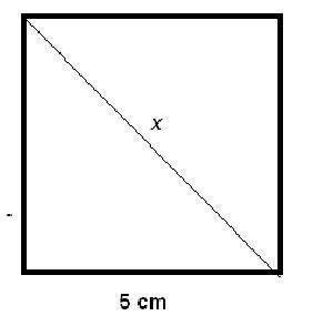 The square below has a side length of 5 cm. What is the length of the missing side? Round your answ