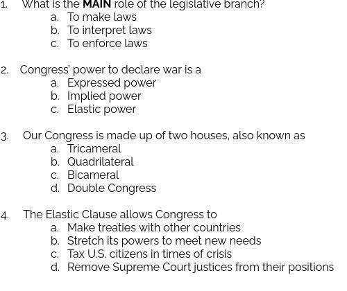 Part I: For each, decide if it’s a qualification for the House of Representatives or the Senate. If
