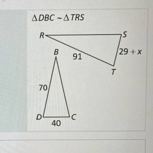 The triangles below are similar.
Find the value of x