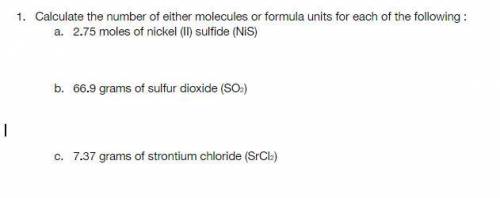 Calculate the number of either molecules or formula units for each of the following :