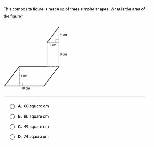 The composite figure is made up of three simpler shapes. what is the area of the figure?