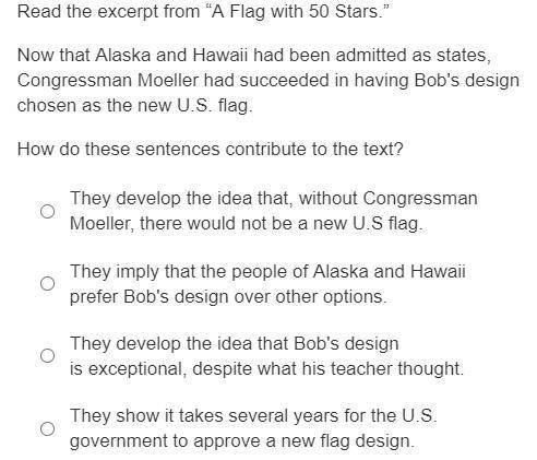 Read the passage.

A Flag with 50 Stars
The first American flag to have red and white stripes and