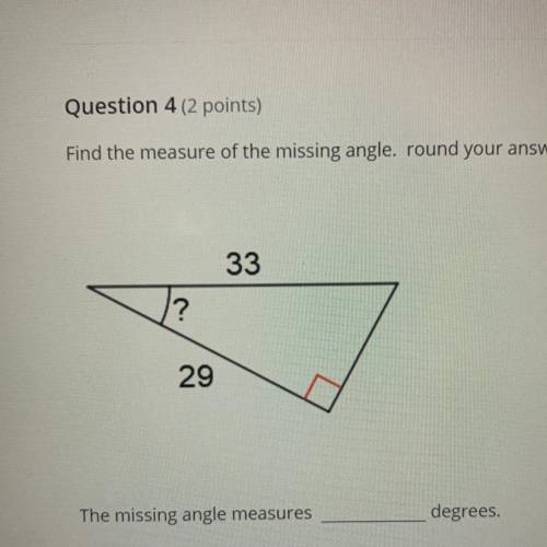 Find the measure of the missing angle. round your answer to the nearest degree (whole number).
